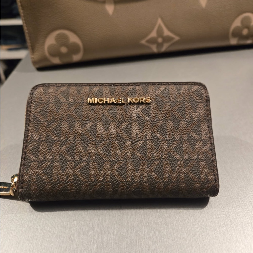 Michael Kors Textured Brown Wallet with Gold Logo